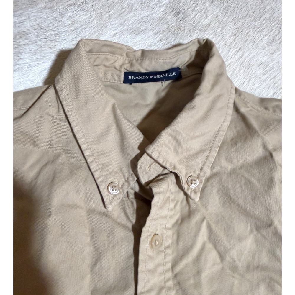 Brandy Melville Womens Beige Long Sleeve Button Down Tan Shirt One Size - Picture 4 of 6